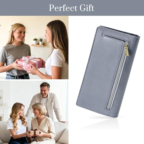 Airkit Slim Women's Wallet, Thin RFID Blocking Wallet for Ladies, Minimalist Credit Card Holder with Zipper Pocket, Satin Blue - color: Satin Blue