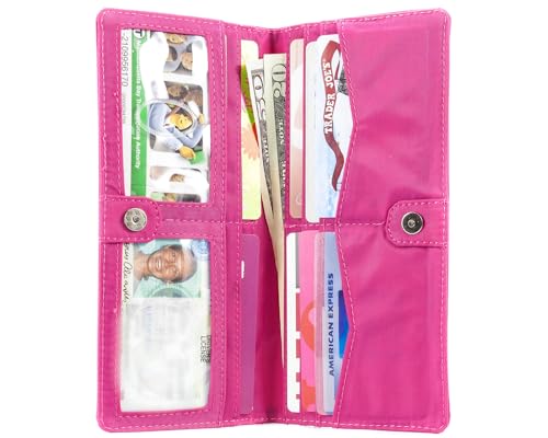 Big Skinny Women's Executive Bi-Fold Checkbook Slim Wallet, Holds Up to 40 Cards - color: Fuchsia
