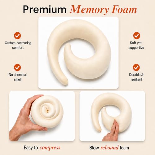 sleepfly Travel Neck Pillow with Hood - Travel Essentials Kit : Hooded Pillow, Eye Mask, Silicone Earplugs & Storage Bag - Ergonomic Memory Foam Neck Support for Airplane