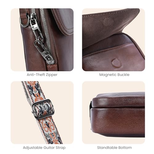 HESHE Small Leather Crossbody Bag for Women RFID Phone Purse with Card Slot - color: Retro Coffee