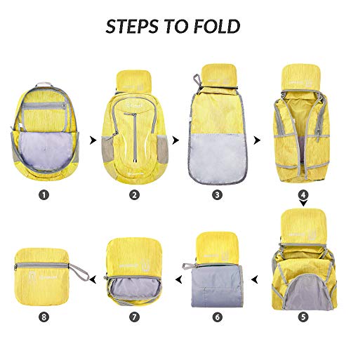 ZOMAKE 25L Lightweight Packable Backpack, Foldable Daypack(Yellow) - color: Yellow
