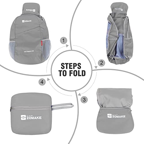 ZOMAKE Lightweight Packable Backpack 20L, Foldable Small Daypack for Hiking - color: Silver Grey