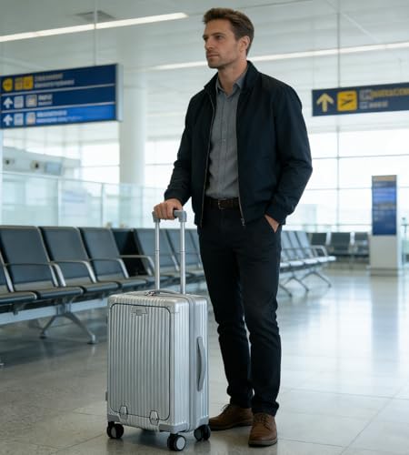feilario Hardside Carry On Luggage, Zipper Closure, TSA Lock, USB Port - color: A-Silver (with zipper closure)