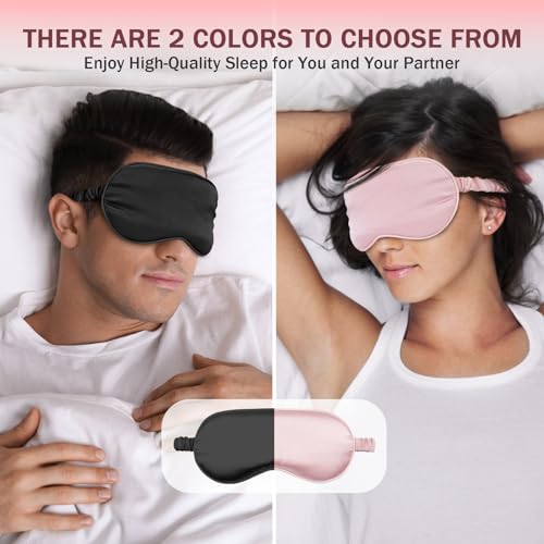 Amrules 2 Pack Silk Sleep Mask Set Adjustable, Blush Pink & Black - color: Blush Pink & Black-silk Floss