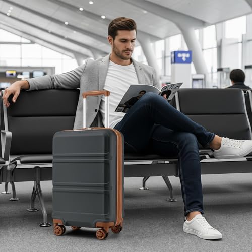 Kono Suitcase Set 3 Piece Luggage Set Expandable with Spinner Wheels - color: Apricot Grey, size: 6-piece set (Db/Tb/12/20/24/28)