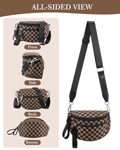 Checkered Crossbody Bag, Spacious Bum Bags for Women - color: Brown&Black