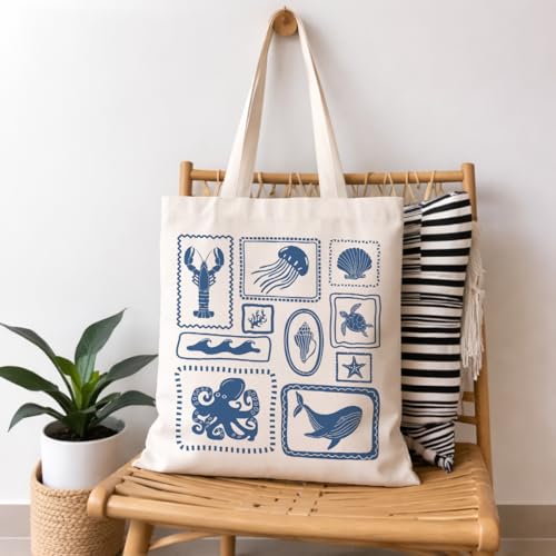 Summer Canvas Tote Bag, Botanical Wildlife Reusable Shoulder Bag, Carryall for Beach Shopping Travel Commute - color: Travel 02