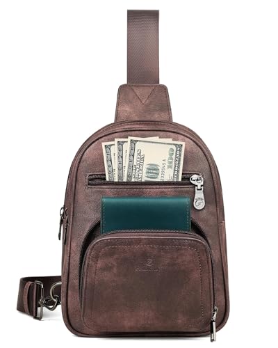 FADEON Sling Bags for Women Crossbody Bag, Designer PU Leather Sling Purse - color: Coffee Brown Retro Style, size: Small