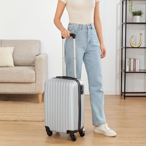 Karriage-Mate 20″ Hardside Carry-On Luggage – Lightweight & Durable Travel Suitcase with 360° Spinner Wheels, Telescopic Handle, Built in TSA Lock – Fits Cabin Size Overhead Bins (Silver) - color: Silver