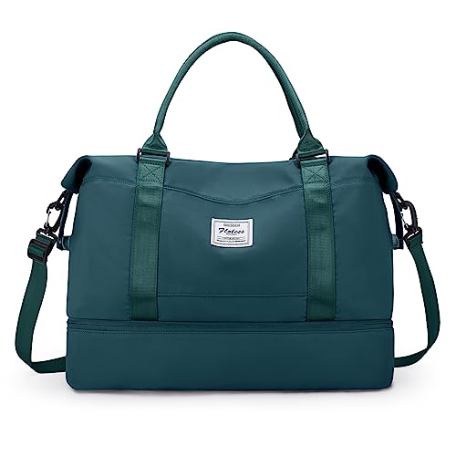 Travel Duffel Bag with Shoes Compartment, Weekender Bags for Women - color: A-Peacock Blue, size: Large