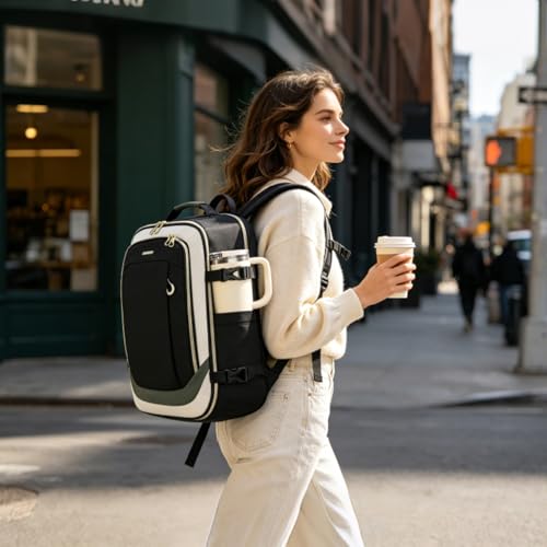 KROSER Laptop Backpack Computer Backpack 17 Inch Men-Beige/Black/Army Green - color: Beige/Black/Army Green