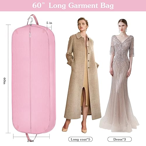 Limoomil 60" Heavy‑Duty Garment Bag, Wedding & Gown Cover, pink - color: Pink, size: 60" x 24" x 5"
