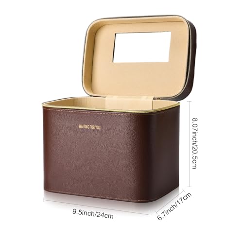 Luxury Hard white makeup box, Portable leather hard cosmetic case with mirror, Sturdy train case make up box for women adults. (Monolayer - white - color: MIX-2