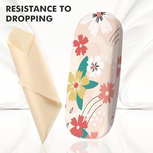 Glasses Case Hard Shell,Portable Protective Eyeglasses Case, Eyeglass Holder Box with Cleaning Cloth,for Women Men - color: Floral Print 2