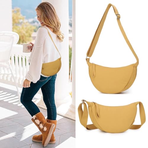 BESMART Small Nylon Crescent Crossbody Bag for Women Men Trendy, Waterproof Crescent Sling, Lightweight Travel Purses - color: Khaki, size: Small