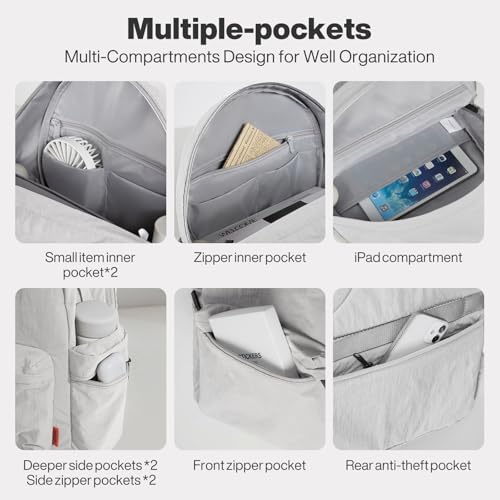 mixi 15 Inch Casual Travel Daypack, Lightweight Laptop Backpack, Light Gray - color: Light Gray, size: 15 inch