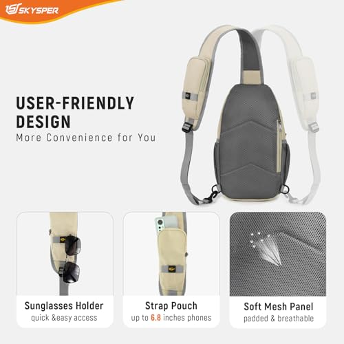 SKYSPER Sling Bag RFID Cross Body Bag Recycled Crossbody Backpack Travel Daypack - color: Beige