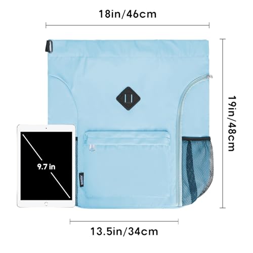 WANDF Drawstring Backpack with Shoe Compartment, Sports Gym Bag - color: L, Light Blue, size: Large