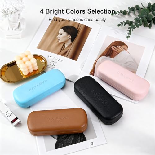RayLove Glasses Case Hard Shell Eyeglass Case with Cleaning Cloth, PU Leather Protective Eye Glass Cases Fits Most Sunglasses - color: Brown