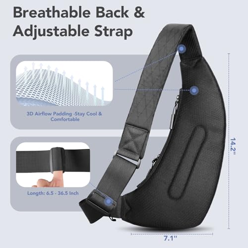 hk Sling Bag for Men with 3‑Layer Sailcloth‑Inspired Performance Fabric - color: Black