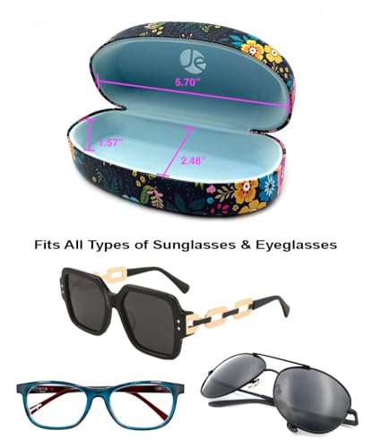 JAVOedge Style Eyeglass & Sunglasses Case - Extra Large Hard Shell Protective Case with Cleaning Cloth - color: Midnight Floral