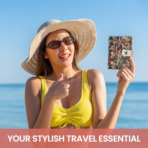 Passport Holder for Travel, RFID Blocking Wallet with Magnetic Closure - color: G-Flower