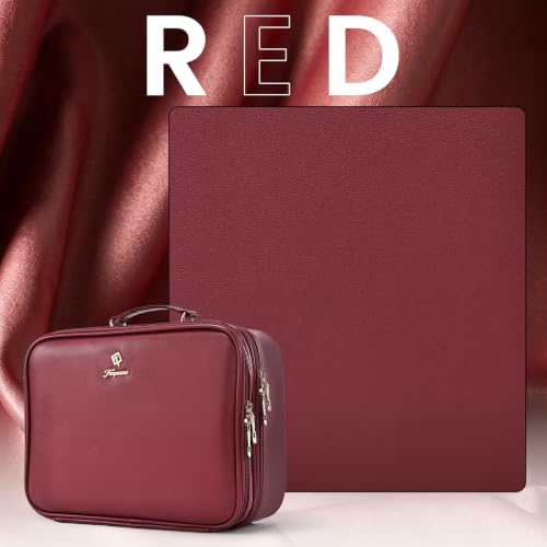 Makeup Bag with LED Lighted Mirror 12.2 IN Cosmetic Train Case Double Layer - color: 12.2 Inch Red