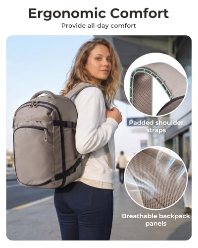 BAGSAMRT 35L Travel Backpack for Men Women, 17-In Carry on Backpack, Beige - color: Light Beige