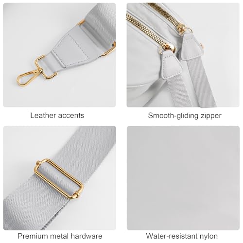 Checkered Crossbody Bags for Women, Large Nylon Bum Bags - color: Light Grey