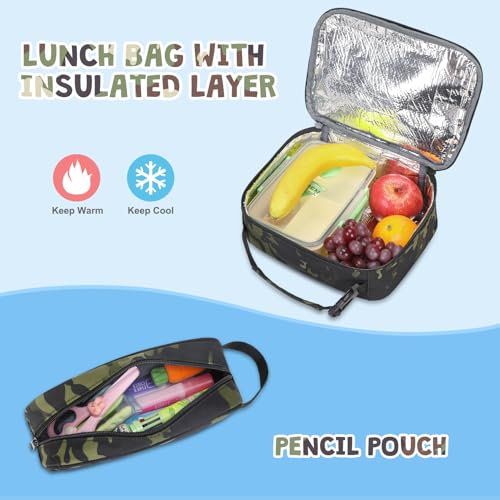 ACESAK 3PCS Camo Backpack for Boys with Lunch Box Pencil Case - color: Black Camo