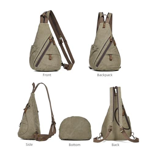 KL928 Canvas Sling Bag - Small Crossbody Backpack Shoulder Casual Daypack Rucksack for Men Women(Large Version,Olive Green) - color: Canvas-olive Green