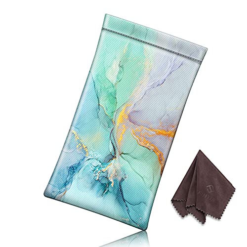 FINTIE Soft Eyeglasses Case with Cleaning Cloth, Squeeze Top Glasses Pouch - color: Emerald Marble