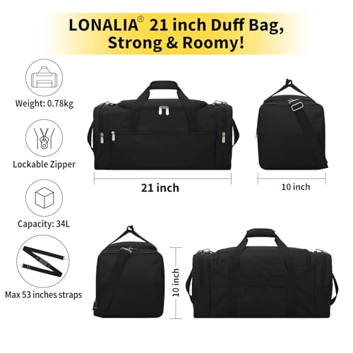 Gym Bag Sport Duffle Bag for Men, 34L / 21 inch, Black - color: Black