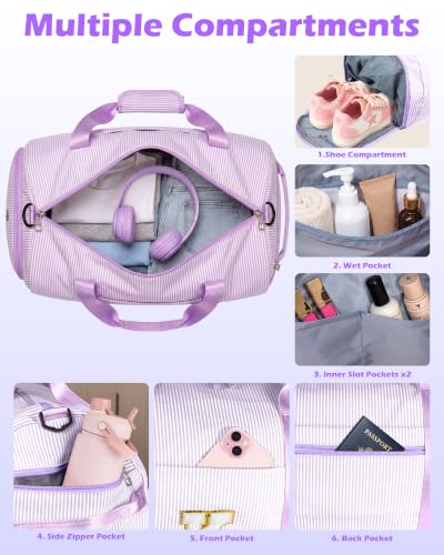 청소년, 여아용 여행용 더플 백, 오버나이트 더플백, 퍼플., D - color: 퍼플., style: D