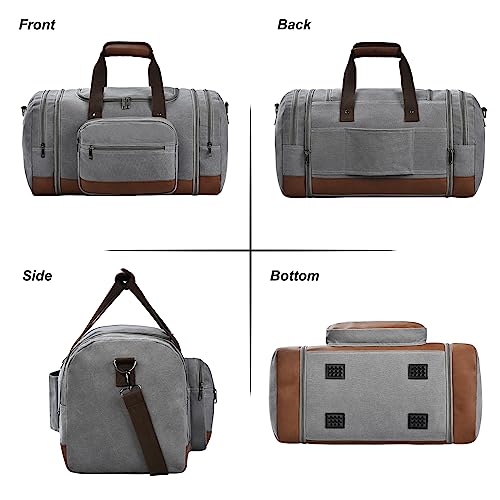 Litvyak 60L Canvas Duffle Bag for Travel Weekend Gym Overnight Carry-on - color: Grey, size: 60L