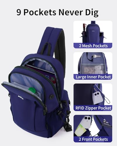 ECOHUB Anti-Theft Crossbody Bag Men Women RFID Blocking Lightweight Sling Backpack Water Resistant for Travel Hiking Outdoor - color: Blue