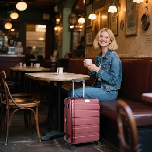 KROSER 20 Inch Airline Approved Carry On Luggage, Top Opening Suitcase - color: Burgundy