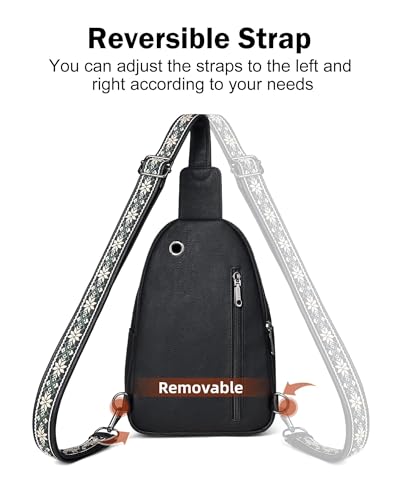 FADEON Sling Bag for Women, Designer Small Crossbody Bags, Adjustable Strap - color: Black Retro Style