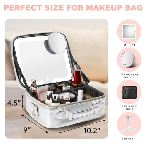 Mocado Travel Makeup Bag with Mirror Makeup Case with 10x Magnifying Mirror - color: Silver