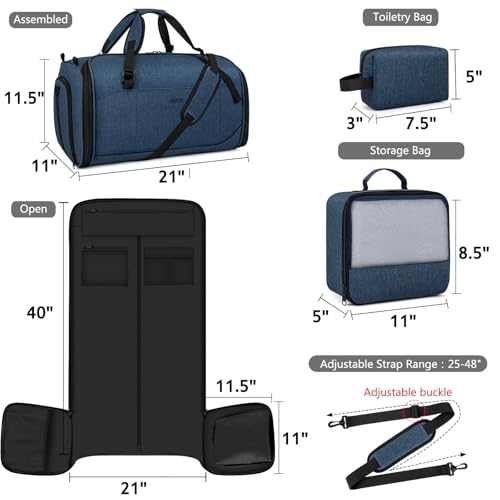 Convertible Garment Bag for Travel, 4-in-1 Backpack for Women Men, 3pcs 50L - color: C-Blue