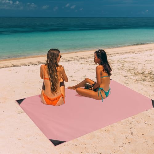 Odoland Sandproof Beach Blanket, Waterproof Portable Mat with Carry Pouch - color: Pink, size: 43.3" x 63"(1-2 People)