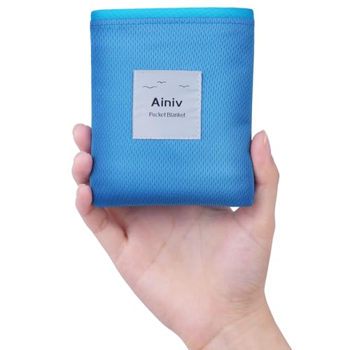 Ainiv Picnic Blanket, Mini Pocket Beach Mat 43.3 x 55.1IN (2-3 People) - color: Blue, size: 43.3 x 55.1''(M for 2-4 person)