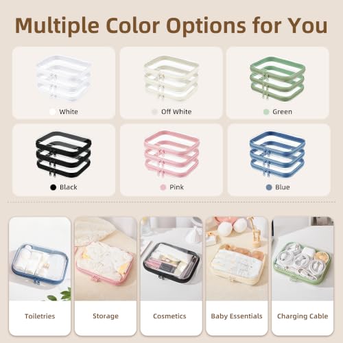 3-PCS Medium Clear Hard Shell Zipper Pouches, Clear Zipper Bags (3M, Green) - color: Green, size: 3M
