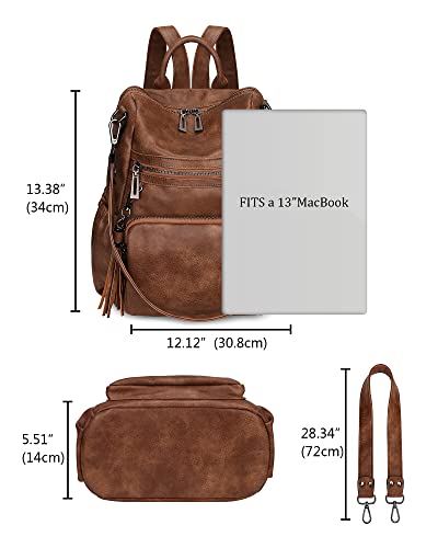 Uromee Travel Backpack Purse Women Vegan Leather Tassel Shoulder Bag - color: 0243 Brown Retro 2