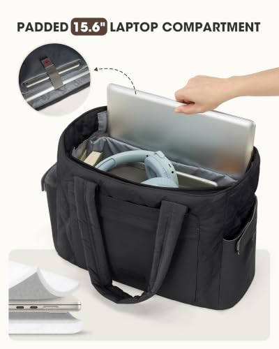 RAINSMORE Work Tote Bag for Women, 15.6 Inch Large Puffer Laptop Bag - color: Black