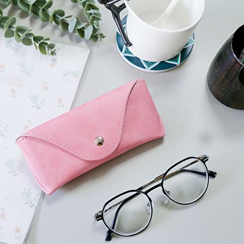 LogHog Portable Leather Glasses Case,Flexible Sunglasses Pouch Slim Case for Women Men Horizontal Eyeglass Case - color: Button -Pink