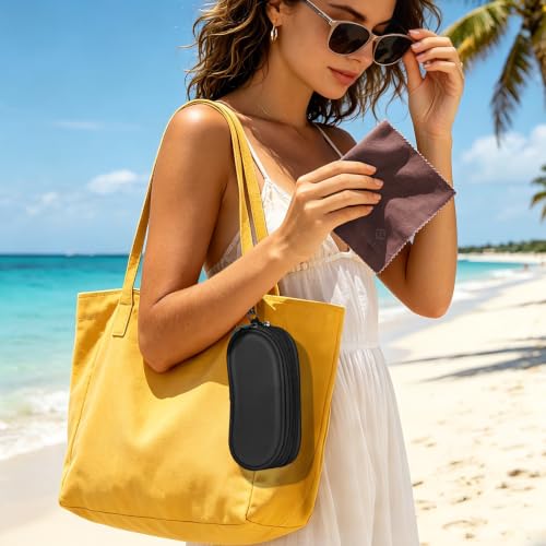 FINTIE Double Sunglasses Case, Soft Portable Eyeglasses Pouch with Clip - color: Black
