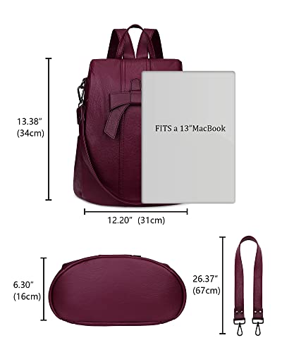 Uromee Travel Backpack Purse Women Vegan Leather Tassel Shoulder Bag - color: 290 Wine Red