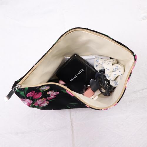 Wudygirl 여성용 메이크업 가방 여행용 화장품 가방 26.7cm x 19.1cm(10.5 x 7.5인치) 블랙 플로럴 - color: 블랙 플로럴.