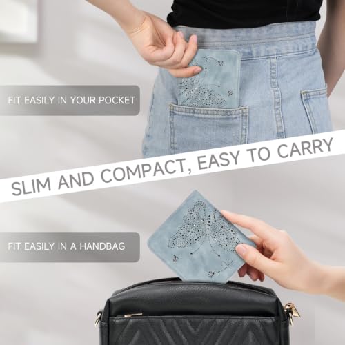 KITEVIUN Small RFID Wallet Women Ultra Thin Slim Womens Wallet Mini Compact Bifold Pocket Ladies Wallets for Women BLUE - color: 03-BLUE